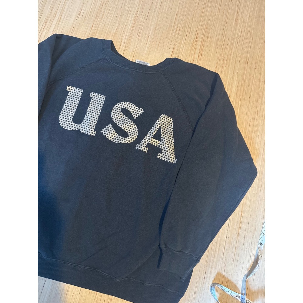 Vintage Hanes Her Way USA Sweatshirt Navy Blue Silver Stars Graphic Large USA 38